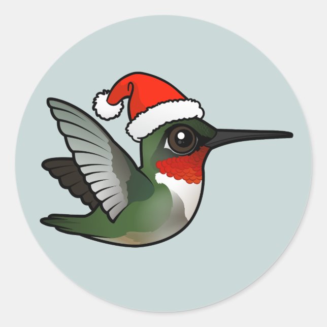 Christmas Ruby-throated Hummingbird Classic Round Sticker (Front)