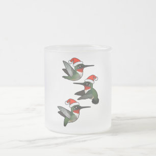 Christmas Ruby-throated Hummingbird Frosted Glass Coffee Mug