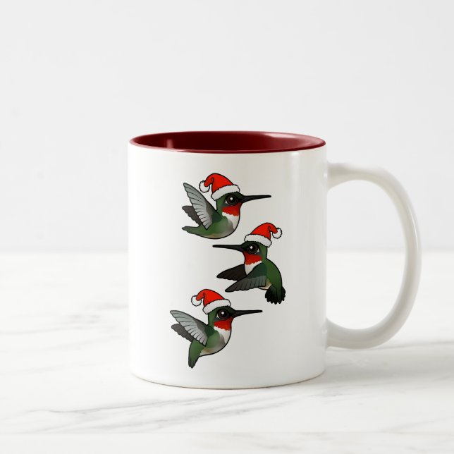 Christmas Ruby-throated Hummingbird Two-Tone Coffee Mug (Right)
