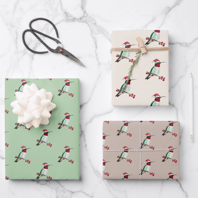 Christmas Ruby-throated Hummingbird  Wrapping Pape Wrapping Paper Sheets (Front)