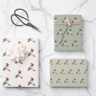 Christmas Ruby-throated Hummingbird Wrapping Paper Sheets