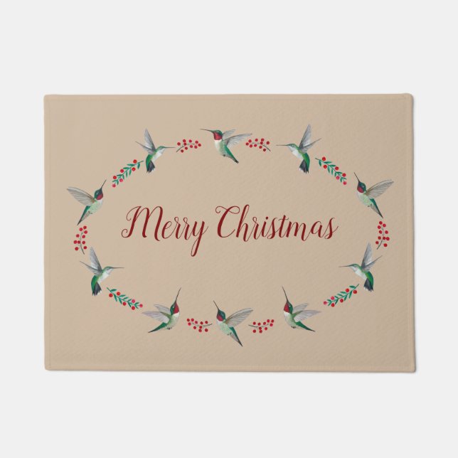 Christmas Ruby-throated Hummingbirds Doormat (Front)