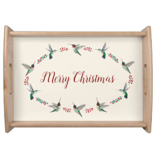 Christmas Ruby-throated Hummingbirds Serving Tray