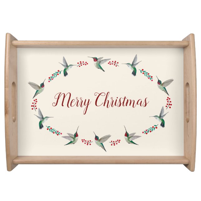 Christmas Ruby-throated Hummingbirds Serving Tray (Front)