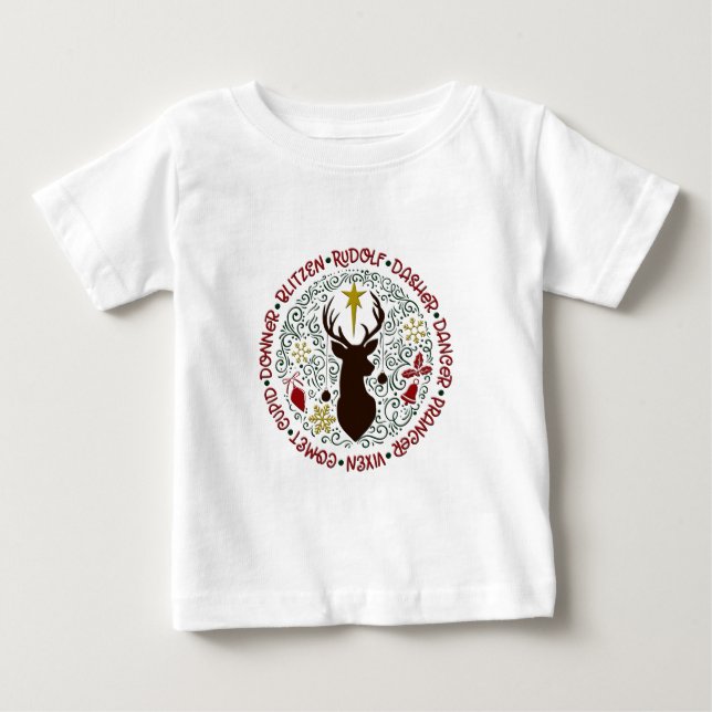 Christmas Rudolf Reindeer Names  Baby T-Shirt (Front)
