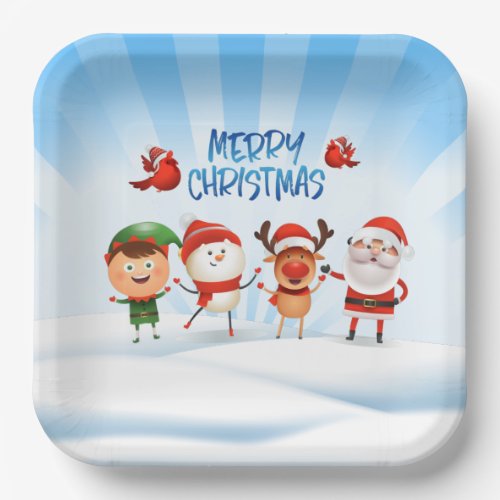 Christmas Rudolf The Reindeer and Friends Square  Paper Plates