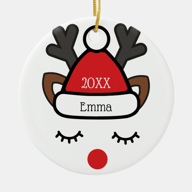 Christmas Rudolph fun Custom Name and Photo Ceramic Ornament (Front)