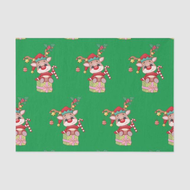 Christmas Rudolph Red Nose Reindeer sitting Gift  Tissue Paper (Front)