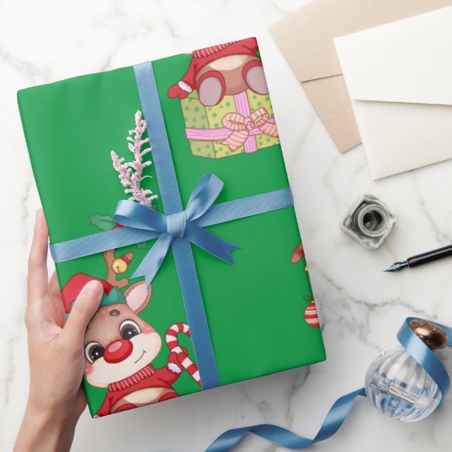 Christmas Rudolph Red Nose Reindeer sitting Wrapping Paper (Gifting)