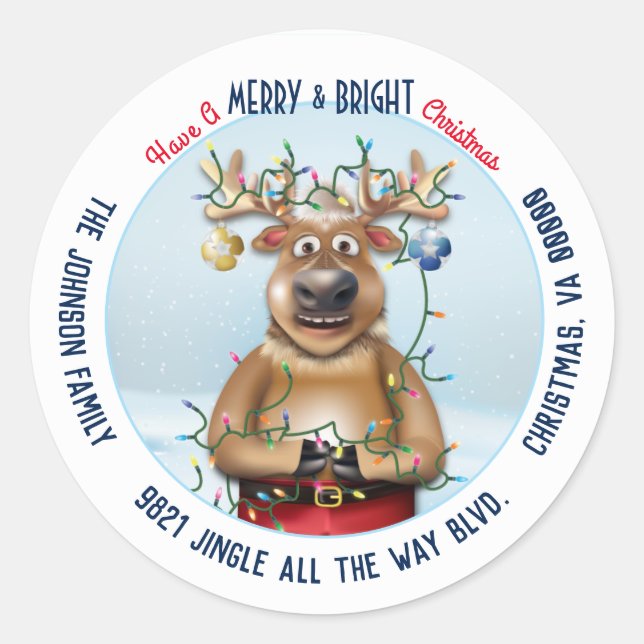 Christmas Rudolph The Red Nose Reindeer Address Classic Round Sticker (Front)