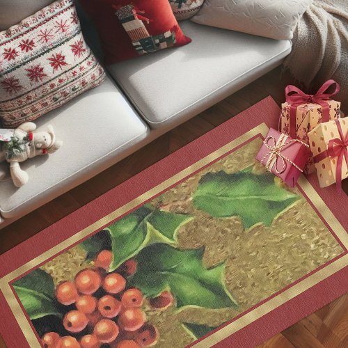 Christmas Rug  Vintage Holly Berries Xmas Rug