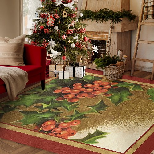 Christmas Rug  Vintage Holly Berries Xmas Rug