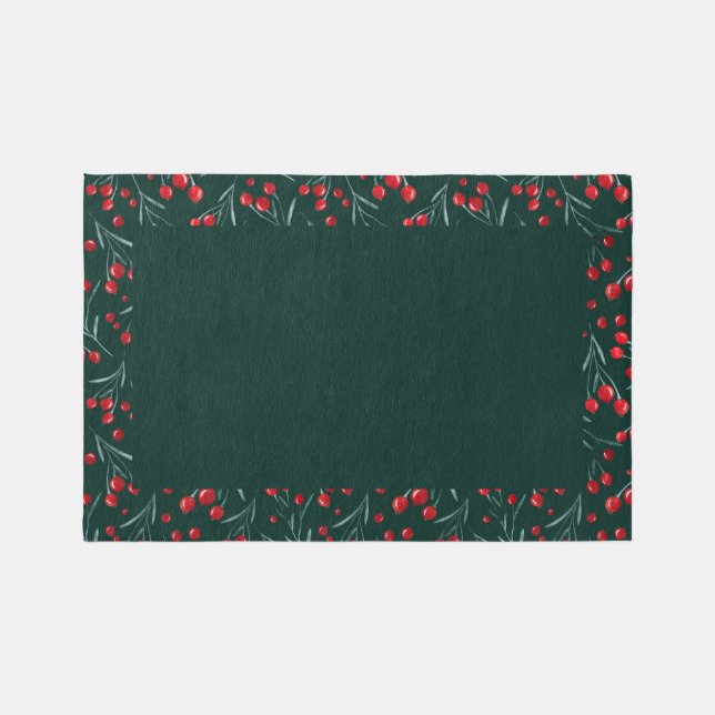 Christmas rugindoor outdoor, berries, deep green,  rug (Front)