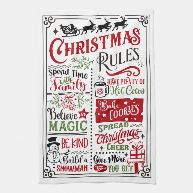 Christmas Rules Holiday Kitchen Towel (Vertical)