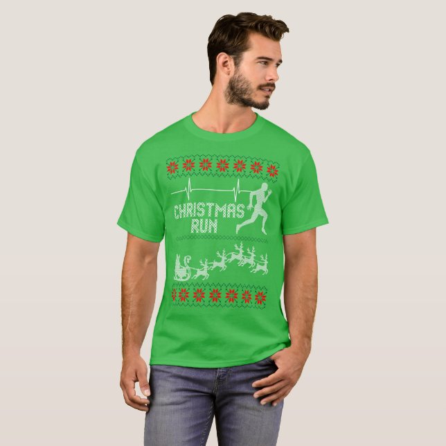 Christmas Run Running Runner Ugly Sweater Tshirt (Front Full)