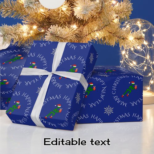 Christmas runner custom text blue wrapping paper