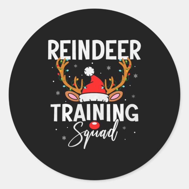 Christmas Running Team Funny Reindeer Training Squ Classic Round Sticker (Front)