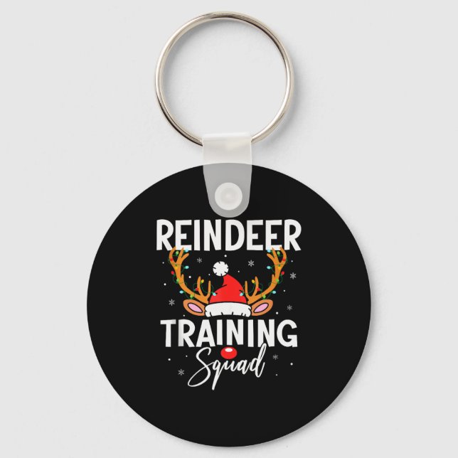 Christmas Running Team Funny Reindeer Training Squ Keychain (Front)
