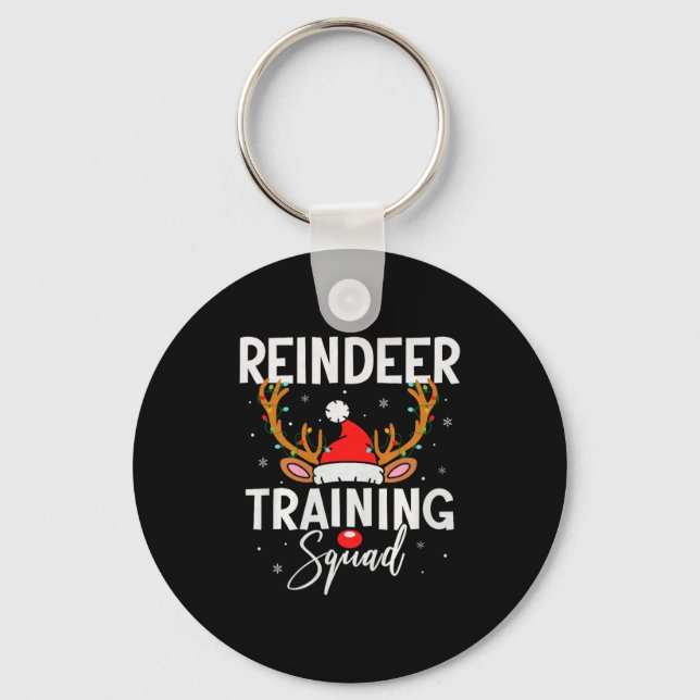Christmas Running Team Funny Reindeer Training Squ Keychain (Front)