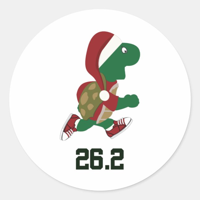Christmas Running Turtle 26.2 Classic Round Sticker (Front)