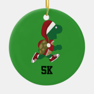 Christmas Running Turtle 5K Ceramic Ornament