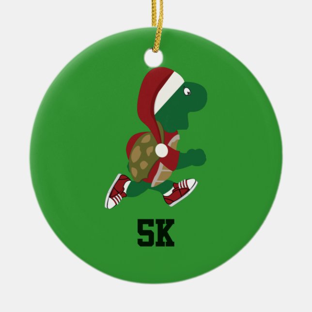 Christmas Running Turtle 5K Ceramic Ornament (Front)