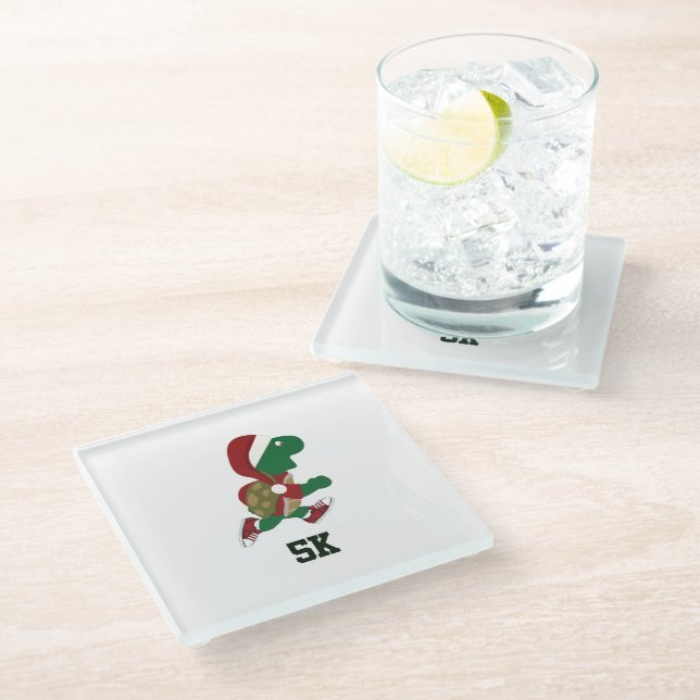 Christmas Running Turtle 5K  Glass Coaster (Angled)
