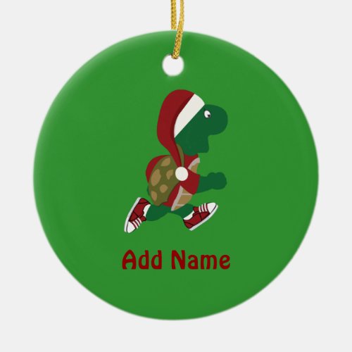 Christmas Running Turtle Ceramic Ornament