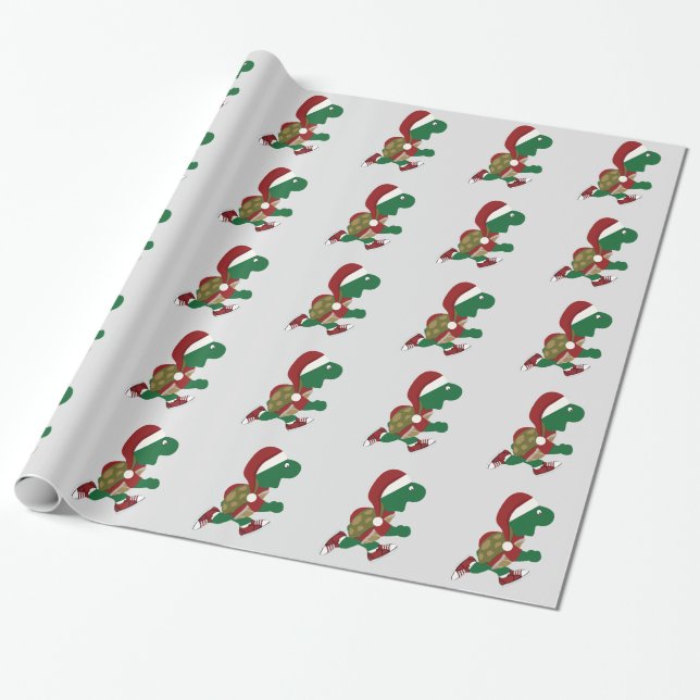 Christmas Running Turtle Wrapping Paper (Unrolled)