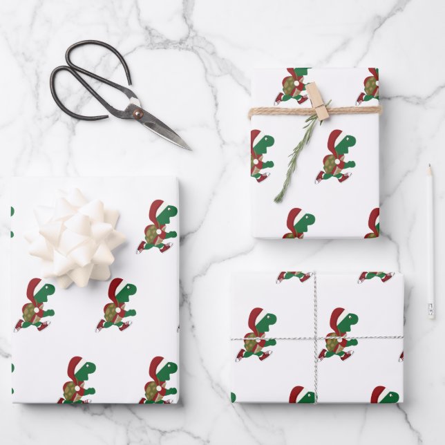 Christmas Running Turtle Wrapping Paper Sheets (Front)