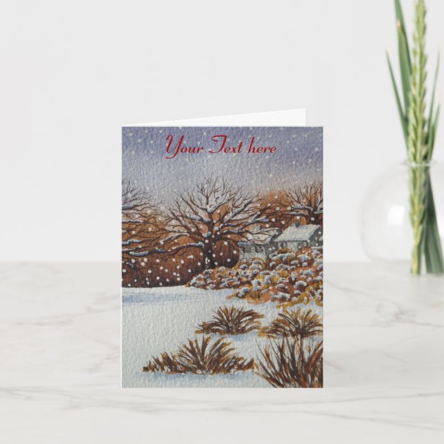 Christmas rural cottages snow scene art holiday card (Front)