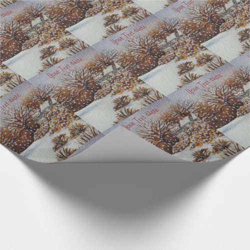 Christmas rural cottages snow scene art wrapping paper