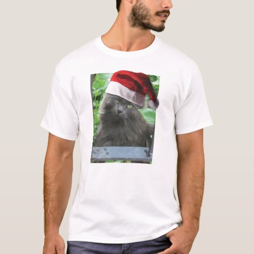 Christmas Russian Blue Cat Long_haired T_Shirt