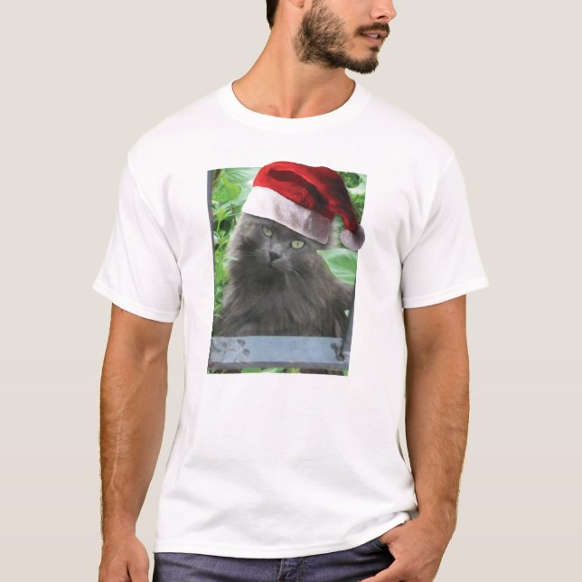 Christmas Russian Blue Cat Long-haired T-Shirt (Front)