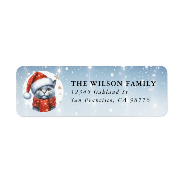 Christmas Russian Blue Cat Return Labels (Front)
