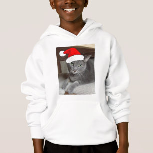 Christmas Russian Blue Gray Cat Hoodie