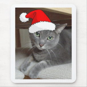Christmas Russian Blue Gray Cat Mouse Pad