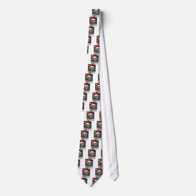 Christmas Russian Blue Gray Cat Neck Tie (Front)