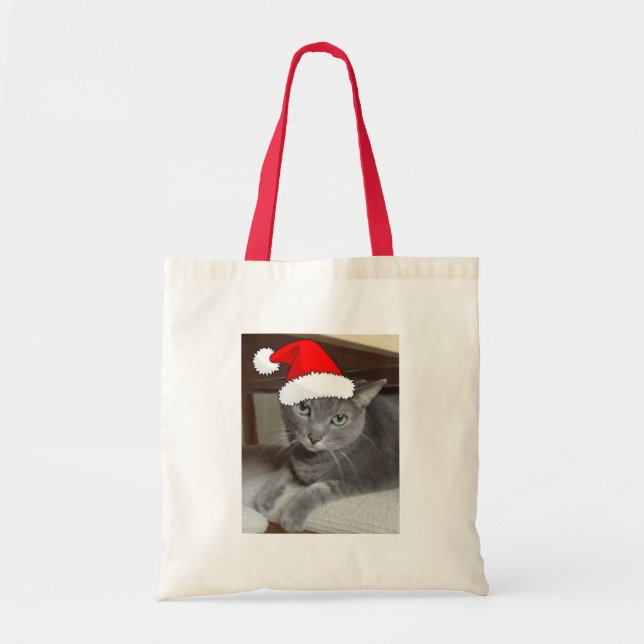 Christmas Russian Blue Gray Cat Tote Bag (Front)