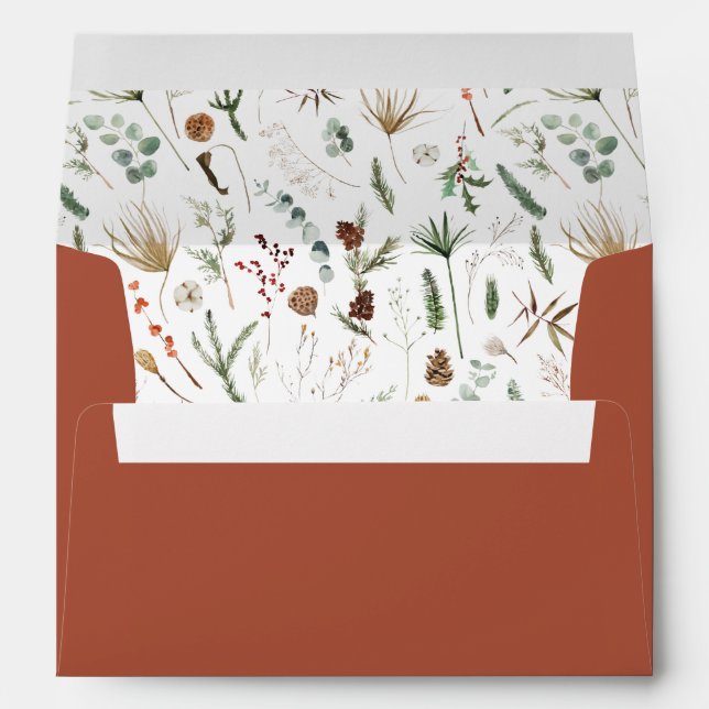 Christmas rust elegant watercolor botanical rustic envelope (Back (Bottom))