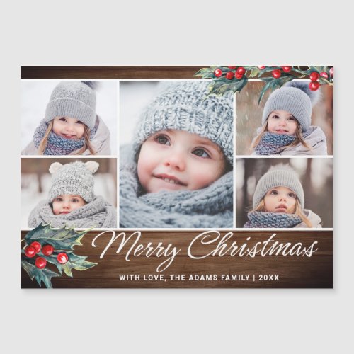 Christmas Rustic 5 PHOTO Greeting Magnetic Card