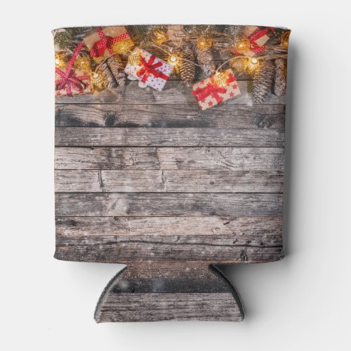 Christmas rustic background wooden planks can cooler