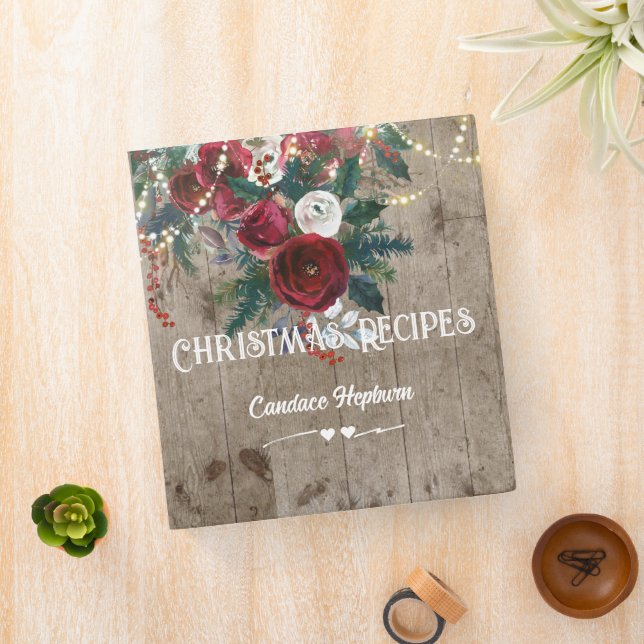 Christmas Rustic Barn Personalized Recipes 3 Ring  Binder (In Situ)
