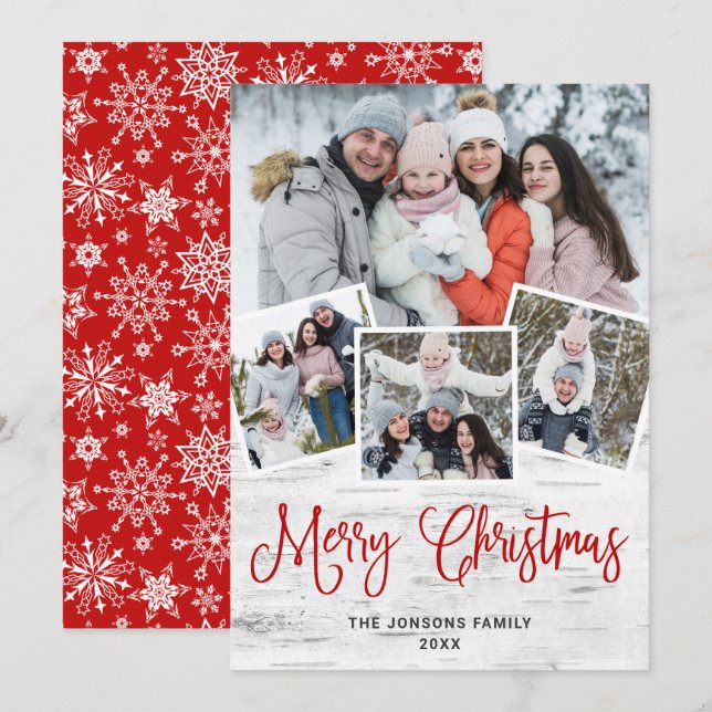 Christmas Rustic Birch Bark 4 PHOTO Greeting Holiday Card (Front/Back)