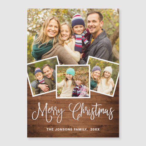 Christmas Rustic Blue Wood 4 PHOTO Magnetic Card