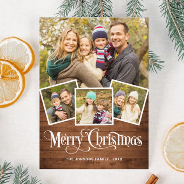 Christmas Rustic Blue Wood 4 PHOTO Magnetic Card (Creator Uploaded)