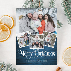 Christmas Rustic Blue Wood 4 PHOTO Magnetic Card