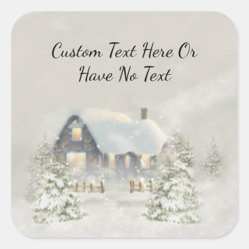Christmas Rustic Cabin Winter Snow Woodland Forest Square Sticker