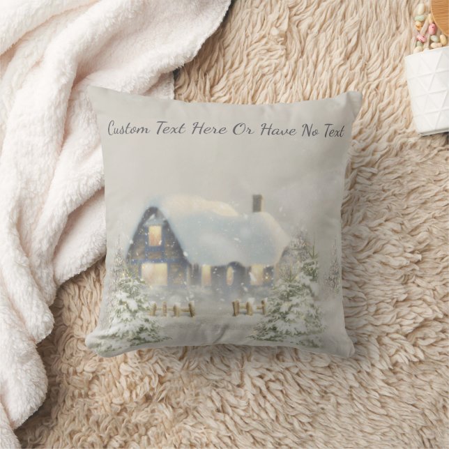 Christmas Rustic Cabin Winter Snow Woodland Forest Throw Pillow (Blanket)