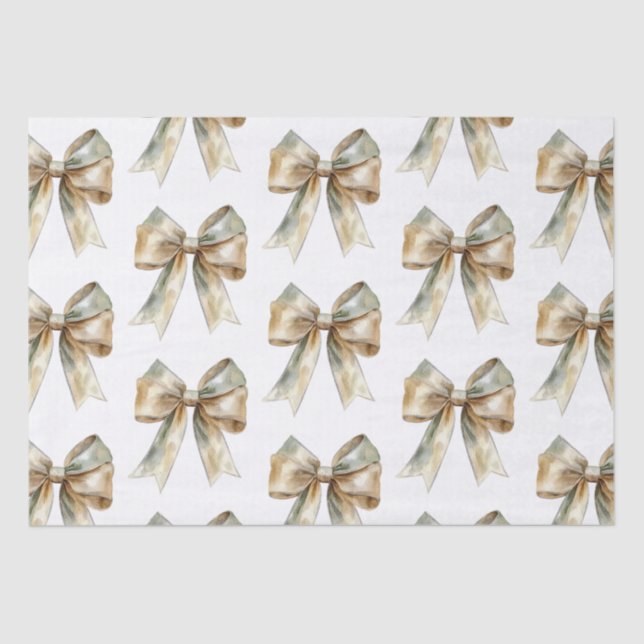 Christmas Rustic Chic Green Gold Bows  Tissue Paper (Front)